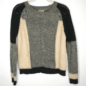 Urban day Women’s Color Block Knit Sweater Woven Crewneck Medium